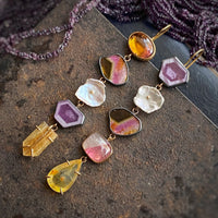 Totem Earrings with Tourmaline, Quartz, Sapphire, and Keshi Pearl